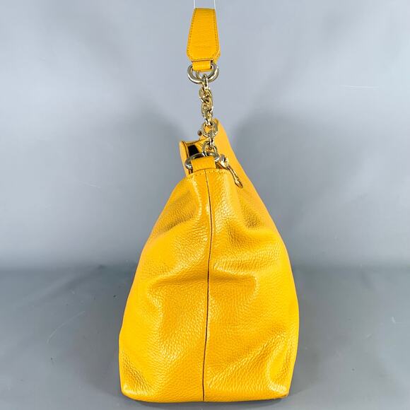 VERSACE COLLECTION Mustard Yellow Pebble Grain Leather Shoulder Bag - Picture 3 of 10